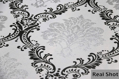 Elegant Black & White Damascus Peel and Stick Wallpaper - 78.7'' x 17.7'' - Picture 5 of 10