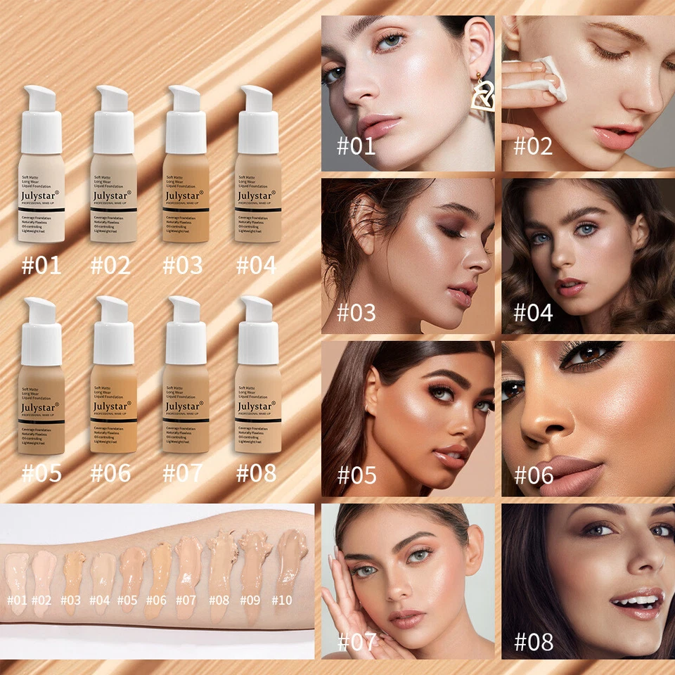 Foundation Makeup Full Coverage Liquid Base Brighten Long Lasting Shade Matte- - Image 3 of 4