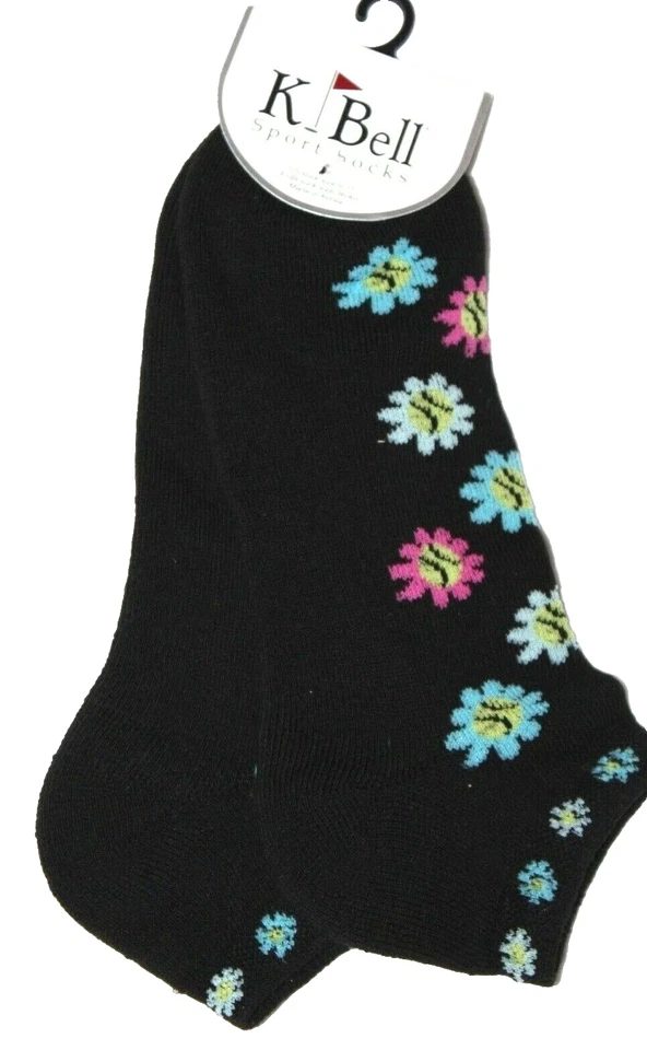 Calcetines deportivos de tenis al tobillo florales negros para mujer K. Bell talla 4-10 Foto 2 de 4