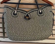 Discontinued Eric Javits Women's 'Watuti' Bucket Purse / Bag in Tan/Black P-6