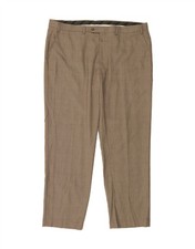 CHAPS Mens Straight Suit Trousers W42 L32 Beige Houndstooth Polyester CQ17