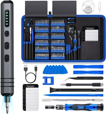 140-IN-1 Electric Screwdriver Set 120 Precision Bits 5 Torque Settings LED Light