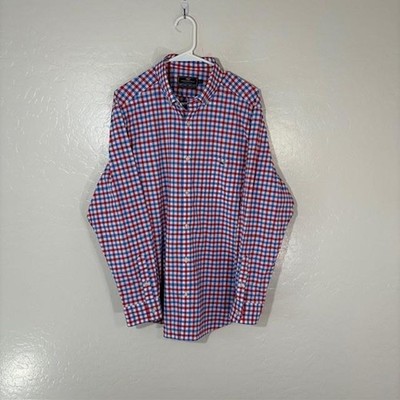 Vineyard Vines Shirt Mens Large Red Blue Check Classic Fit Tucker Performance