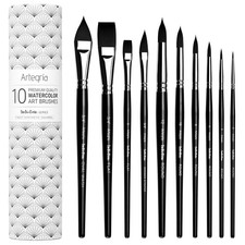 Professional 10-Piece Watercolor Brush Set with Synthetic Squirrel Bristles