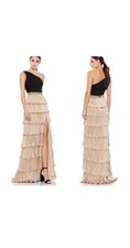 USED IEENA Mac Duggal Size 12 One Shoulder Ruffle Tiered Gown Metalli J1132