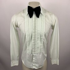 Vtg After Six Tuxedo Shirt Mens Green Ruffles 60s 70s 80s Prom Wedding Small 36