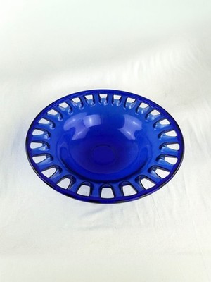 V L Kobaltblau Glas Groß Vintage Obst Kunst Schale Schale Deko Gitterrand
