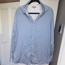 Ted Baker Men's Blue Geometric Button-Up Shirt Cotton Elastane Long Sleeve 6