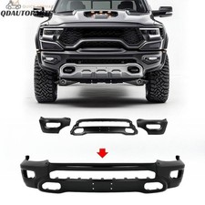 Black Steel Front Bumper Face Bar Wfog Light Holes For Dodge Ram 1500 2019-2024