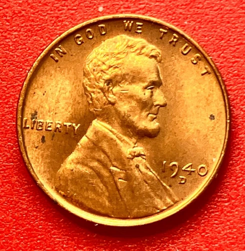 1940-D Lincoln Wheat Cent Penny GEM RED BU From an Original Bank Roll