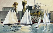 1950s BALBOA FUN ZONE SAILBOATS - Newport CaLiFoRnia Regionalist Scene Painting