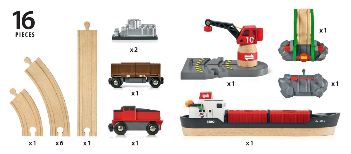 Brio Cargo Harbor Train Set 16 Piece Playset With Crane Tracks