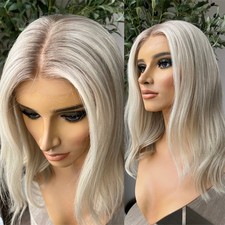 Ombre Platinum Blonde Wave 100 Human Hair 13x4 Lace Front Wigs Pre Plucked