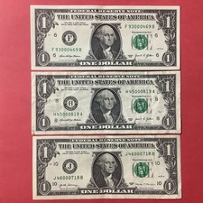 (Lot of 3) Three in a Row Triple Lucky 0s xxx0️⃣0️⃣0️ xx ☆ Fancy One Dollar Bill