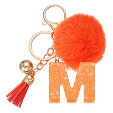 Alphabet Initial Letter Keychain Letter-M Cute Heart Resin Keyrings Orange