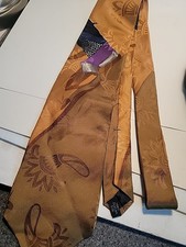Bugatti Men's 100% Italian Silk Tie With Graphic Print Bronze Gold Made In Usa