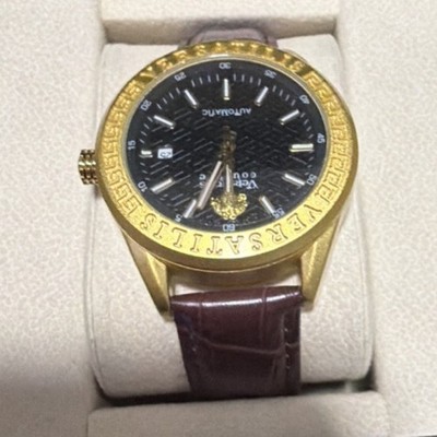 Versatilis Couture Automatic Wristwatch Gold Case Brown Leather Strap Black Dial