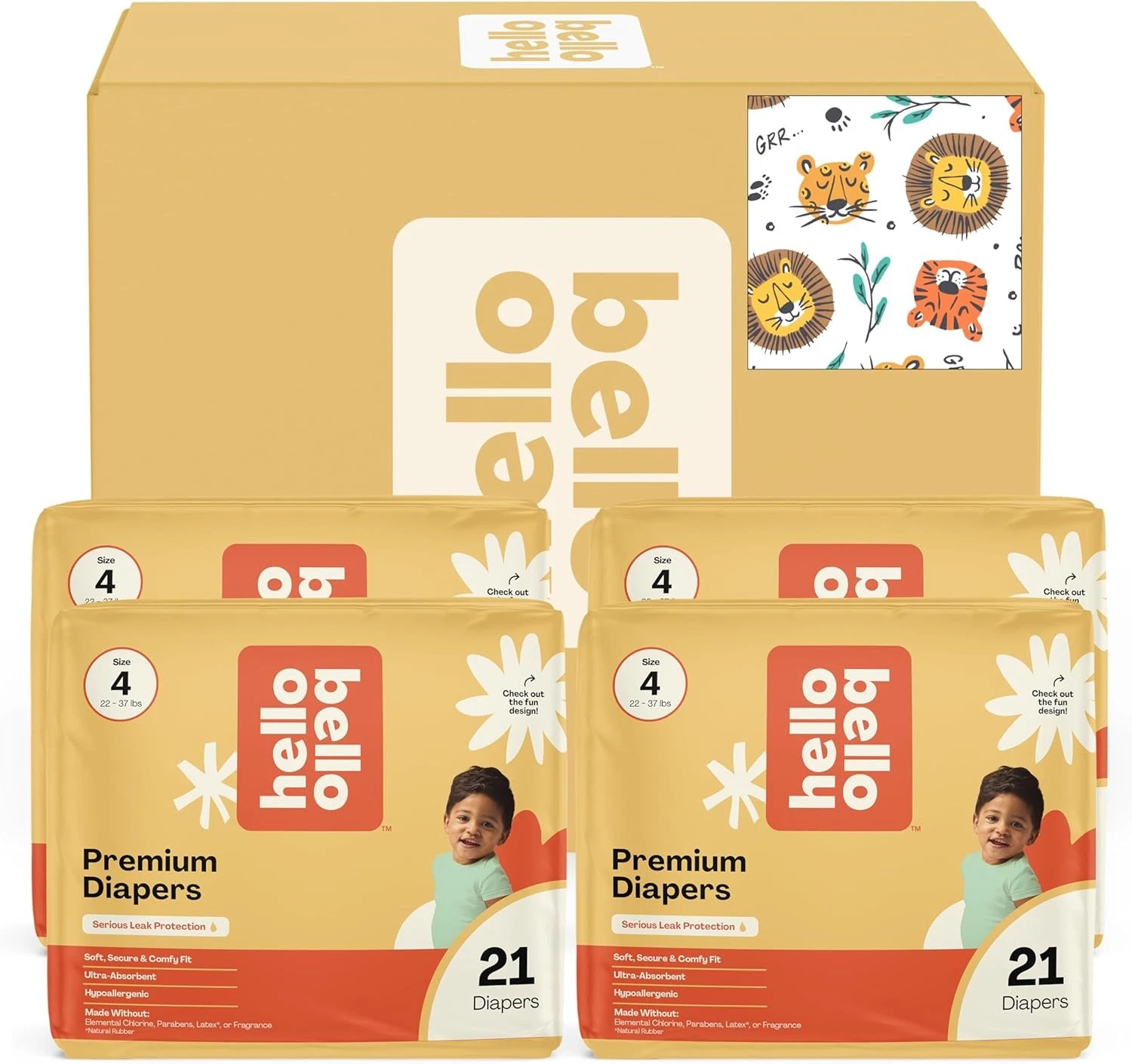 Hello Bello Diapers, Size 4 (22-37 lbs) Wild Cats, 84 Count 4, Cats