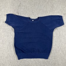 Vintage 60s Sweatshirt Small Navy Blue Short Sleeve Blank Solid Cotton