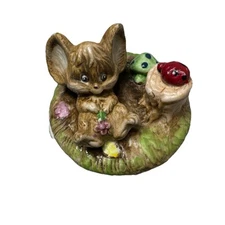 Vintage 3D Mouse Ladybug Tree Stump Mushrooms Trinket Dish  3.5”X4” Tall