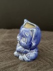 Blue Pottery Small Cat Toothpick Or Match Holder Figurine Cat Collections — photo 2