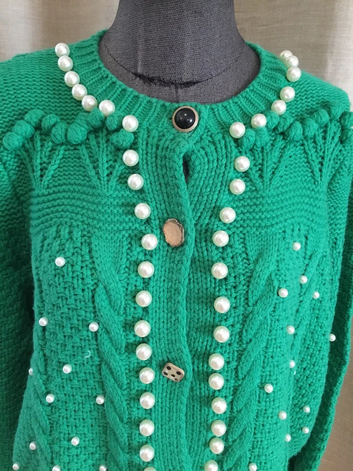 Superbe Gilet Vert Perles Jovonna London L Jamais Porté - Photo 2/4