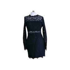 Lulus Medium Black Lace Long Sleeve Dress Party Cocktail Fitted Midriff