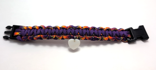 Lila & Orange Paracord Armband mit weißem Herz Charm 7,75" - Bild 1 von 8