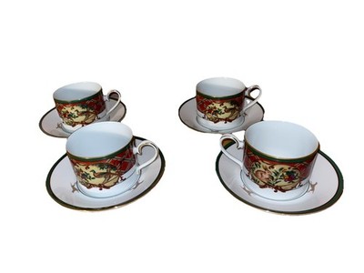 Set Of 4 Noritake Royal Hunt Pheasant Bunny Rabbit Cup Saucer Christmas China