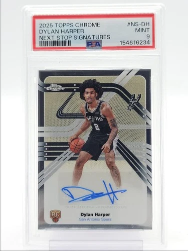 DYLAN HARPER 2025-26 TOPPS CHROME NEXT STOP ROOKIE SPURS RC AUTO PSA 9 Q2754