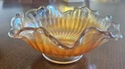 Vintage Carnival Glass Ruffled Edge Candy or Nut Dish Bowl Iridescent