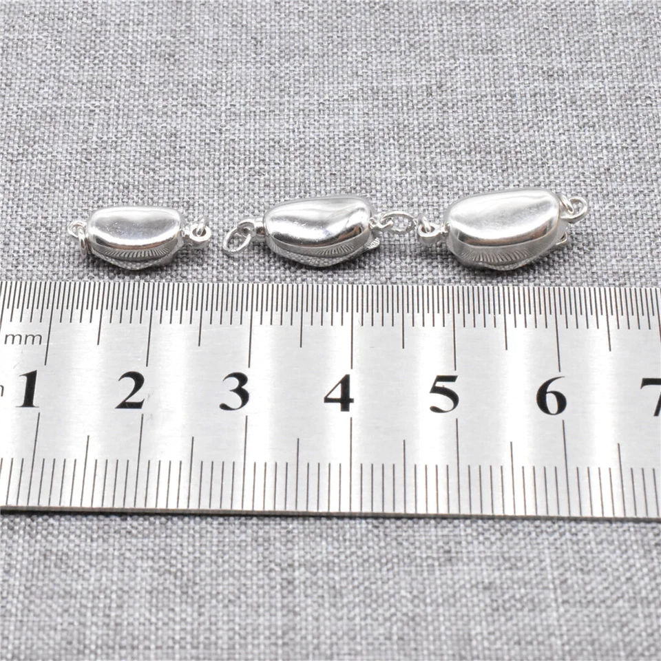 2pcs of 925 Sterling Silver Coffee Bean Oval Pearl Clasps with Rhodium Plated - Image 2 of 4