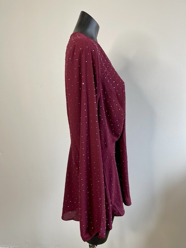 CITY CHIC Maroon Studded Wrap Peplum Top Long Sleeve Size S - Picture 5 of 8