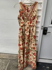 Vintage 60s Sears Hawaiian Fashion Sleeveless Sz. 10 Orange Floral Maxi Dress