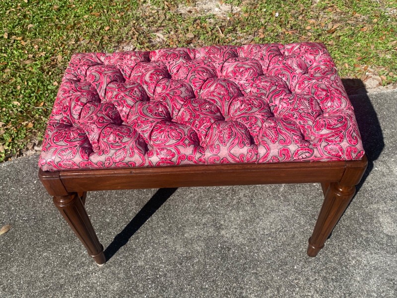 Victorian Era Mahogany Vanity/ Piano Bench With Tufted Embossed Floral Leather