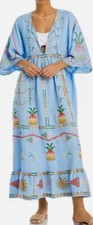 FARM RIO XS Embroidered Pineapple Kimono Sleeve Maxi Dress Beachy Resortwear