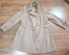 Matalan Et Vous Women's Fur Beige Trench Mac Over Coat - Uk18
