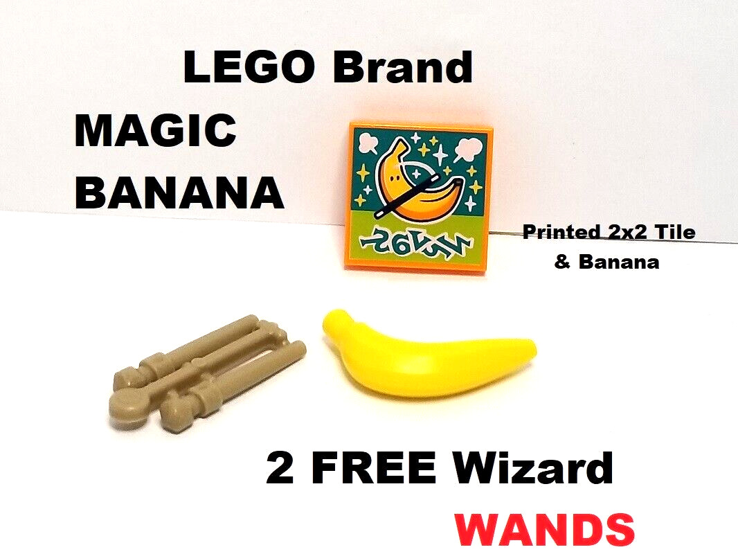 LEGO Magic Banana Trick FREE Wizard Magician WANDS X2 Printed Tile & Fruit  Part