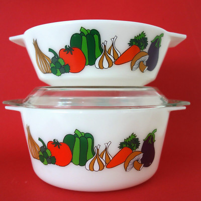 Auflaufform Pyrex JAJ England Serie KENT Gemüse Dekor 1,8 u. 2,7 l Vintage 70er