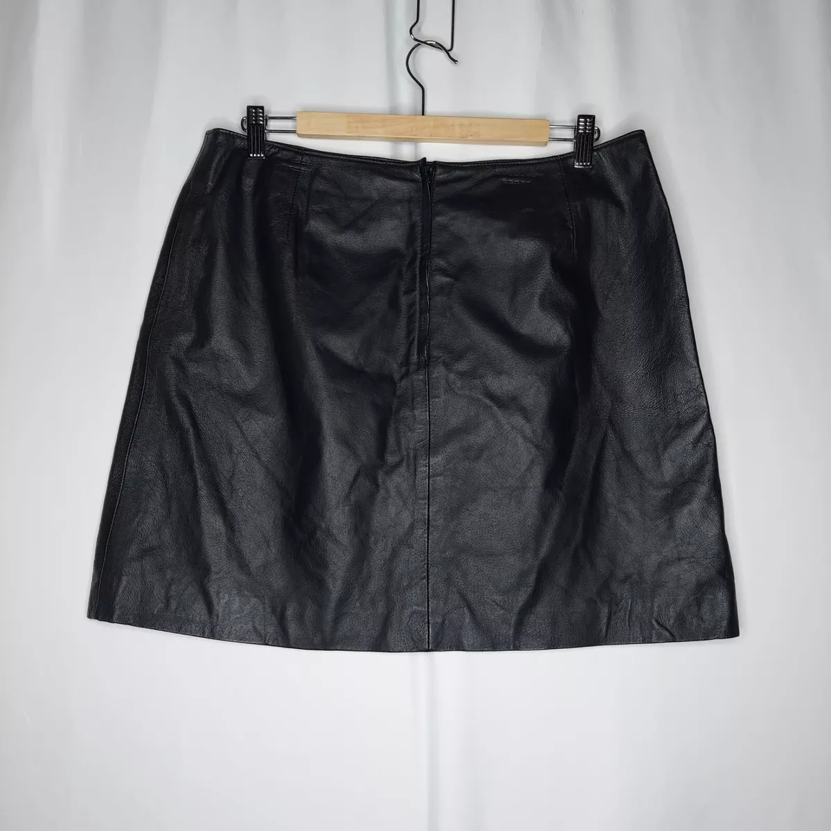 Boutique Europa Leather Skirt Women 18 Black Mini Aline Zip Lined Black Vintage