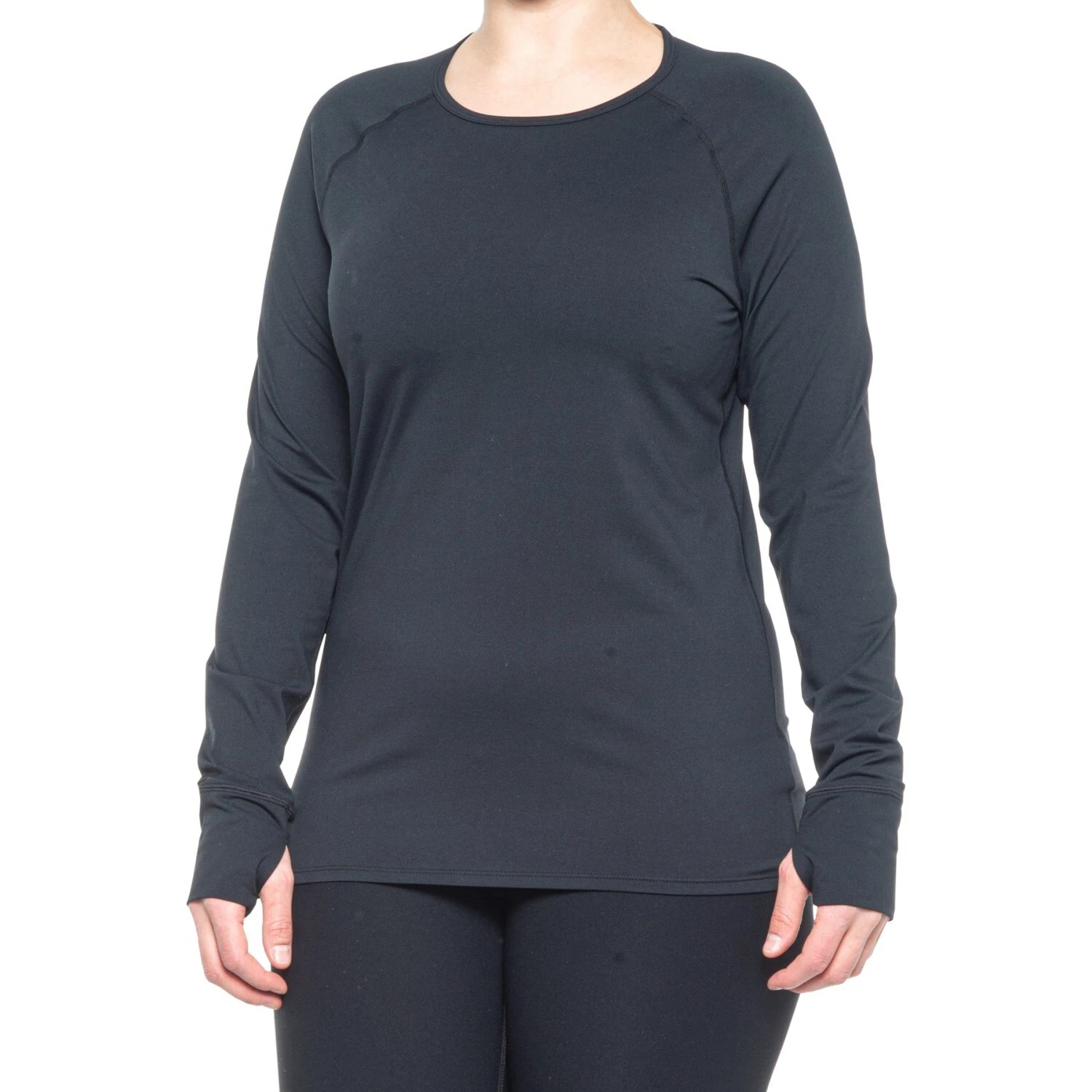 MARMOT Crew Neck BLACK Thumbhole L/S BASE LAYER SHIRT Top Womens Size XL $62 NEW