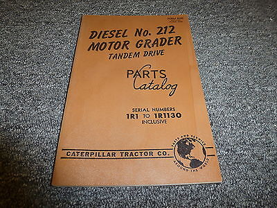 CAT CATERPILLAR 212 DIESEL MOTOR GRADER PARTS MANUAL BOOK S/N 1R1-1130