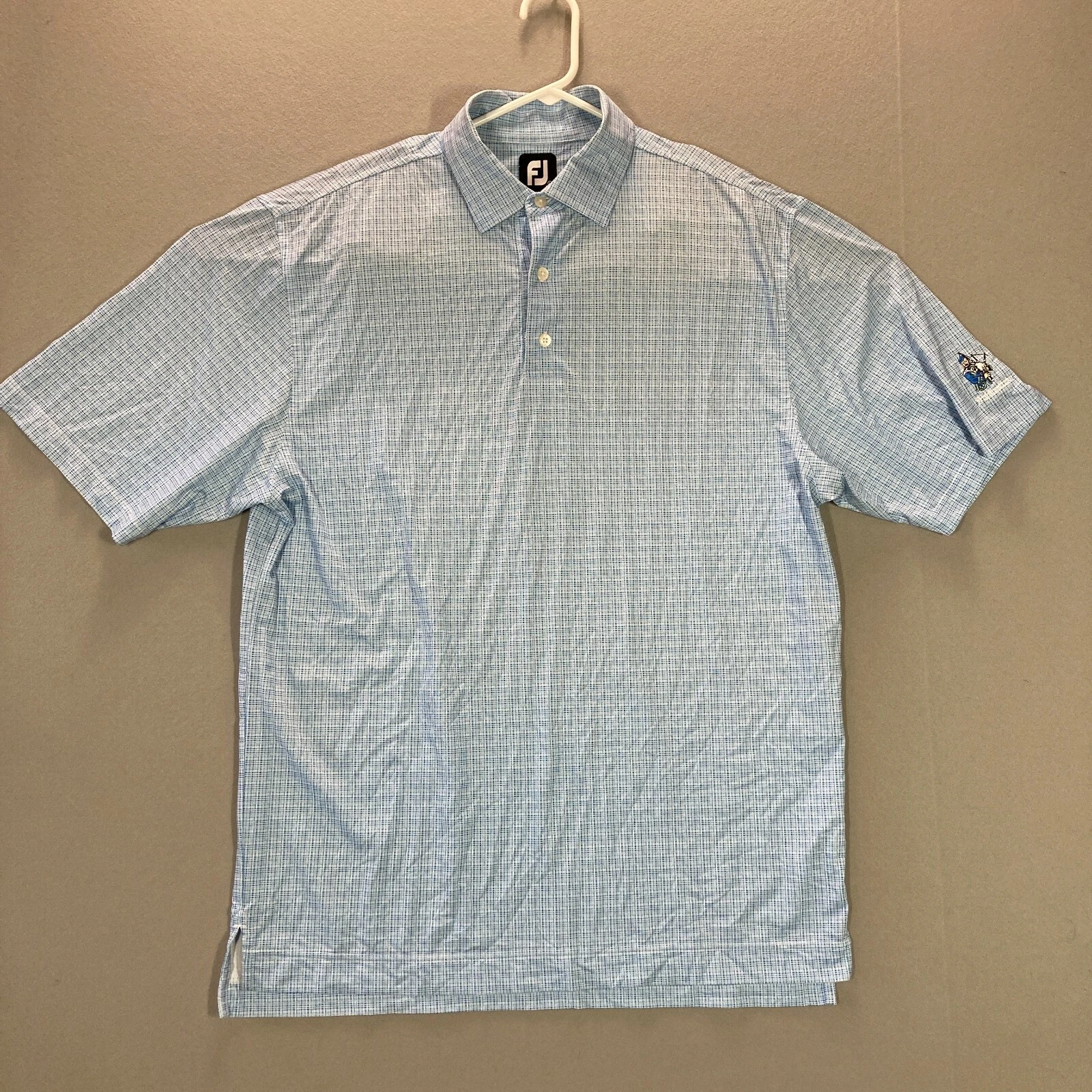 FootJoy FJ Golf Polo Blue Plaid Checks Adult Short Sleeve Shirt Men Large Sport