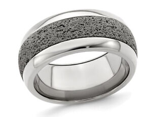 Mens Titanium 10mm Pattern Band Ring with Grey Crete - Click1Get2 Half Price