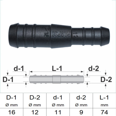 1 2 3 5 oder 10 Stck Schlauchverbinder 16 mm 12 mm RGV gerader reduziert schwarz