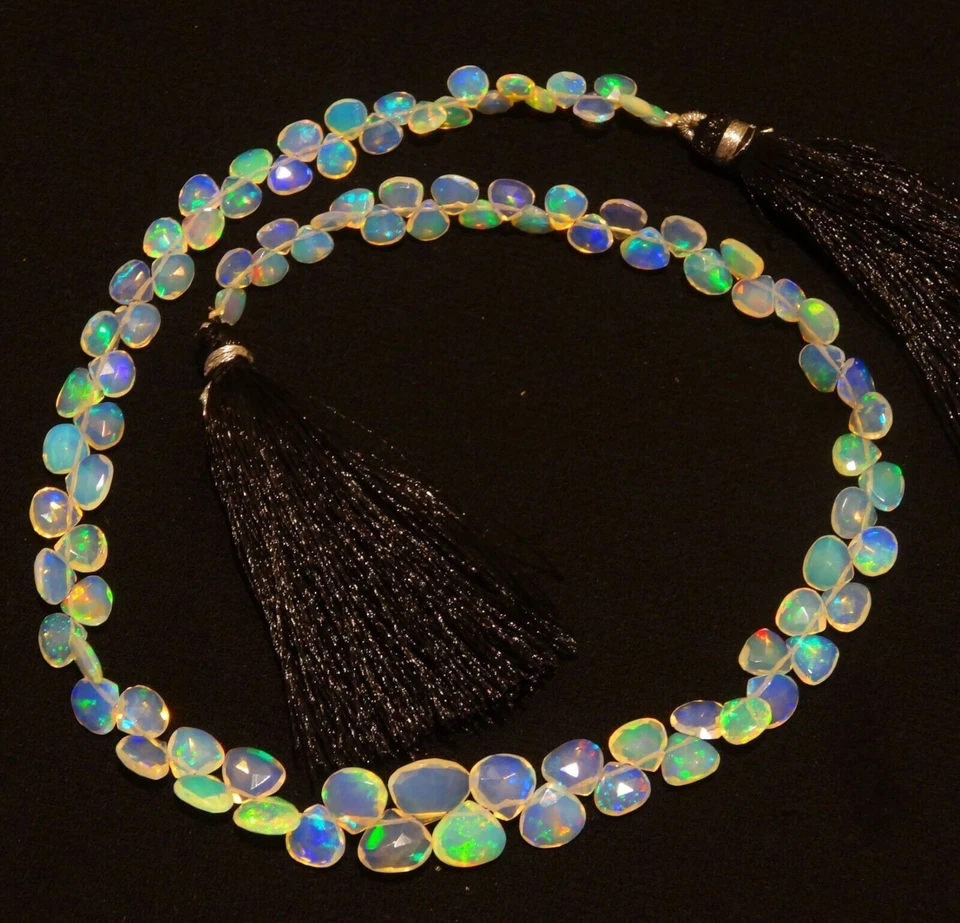 Natural Ethiopian Fire Opal Gem 5 to 8mm Size Faceted Heart Shape Briolette 14" - Image 2 of 4