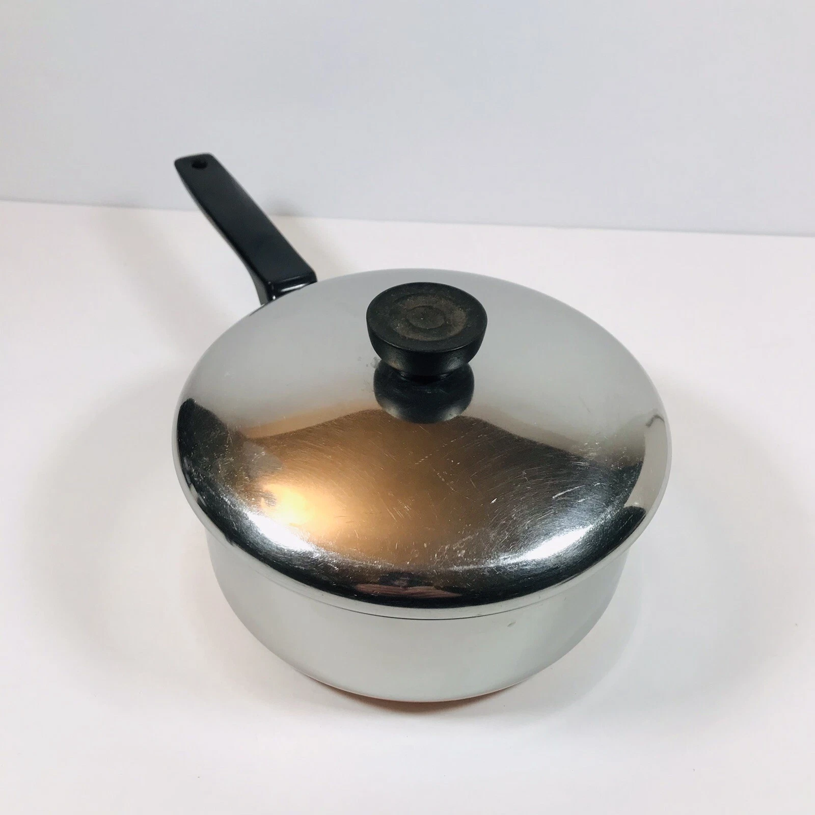 Vintage Ekco Ware 1.5 Qt Sauce Pan Pot & Lid - Copper Bottom Stainless - USA