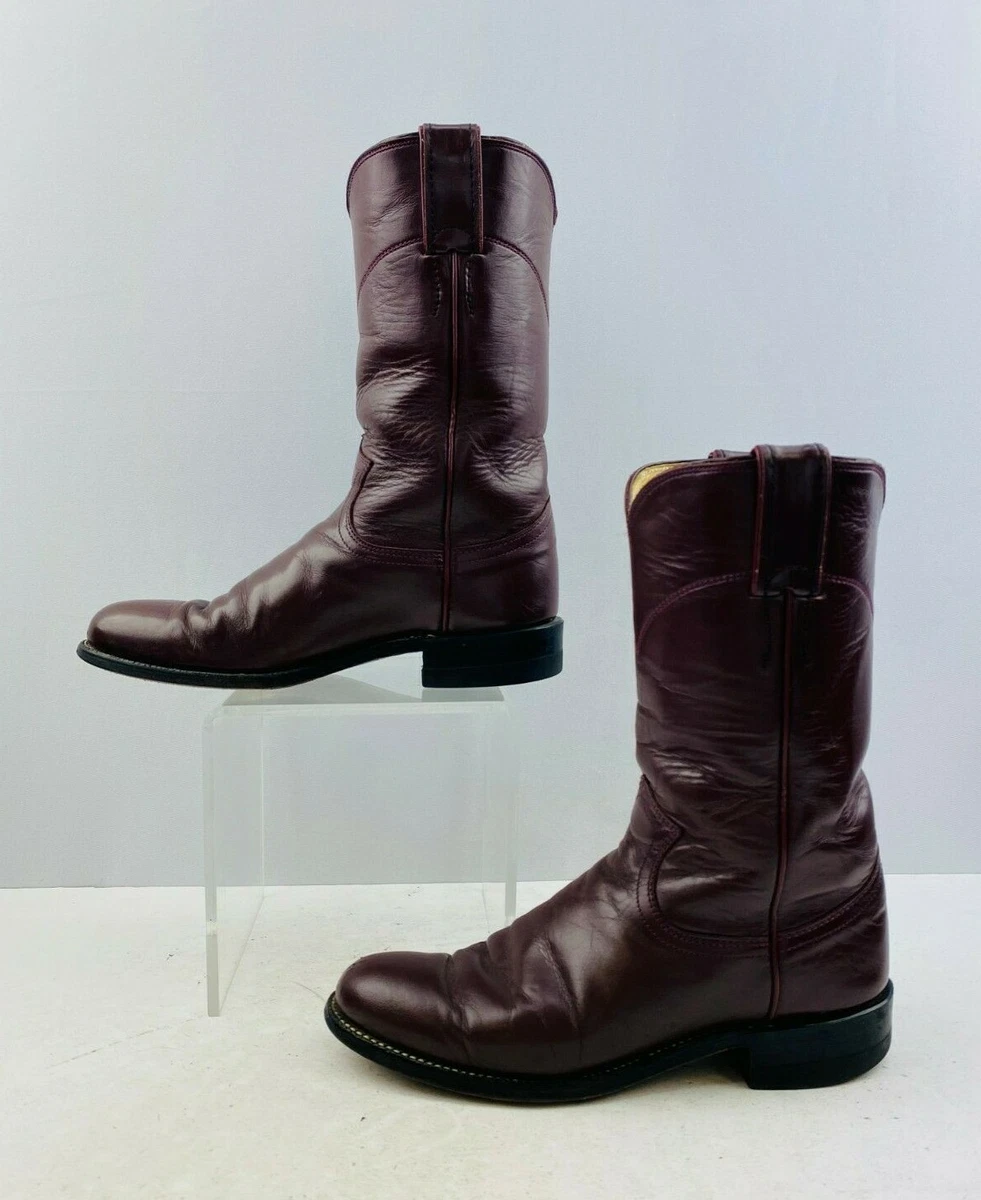 Ladies Justin Maroon Leather Round Toe Western Cowgirl Boots Size