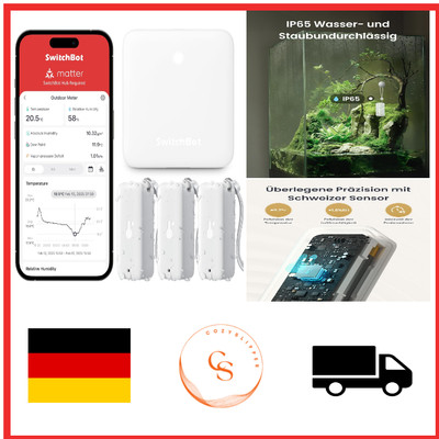 SwitchBot WLAN Hygrometer & Thermometer 3-Pack mit Hub Mini, IP65-Wasserdicht...