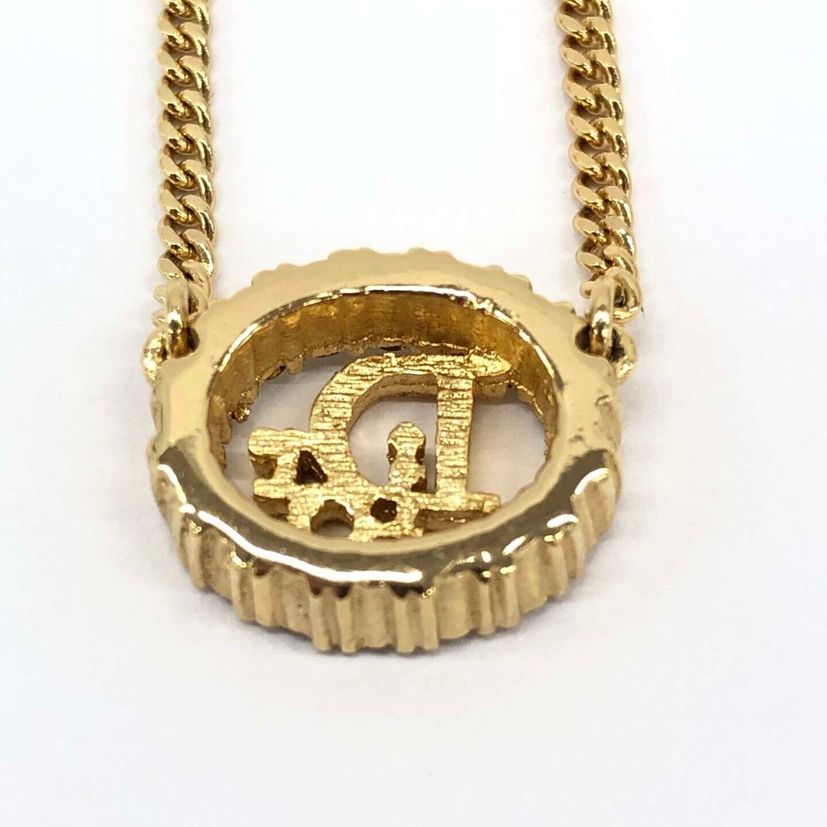 Christian Dior Logo Rhinestone Gold Tone Pendant Necklace Christian Dior Logo Rhinestone Gold Tone Pendant Necklace
